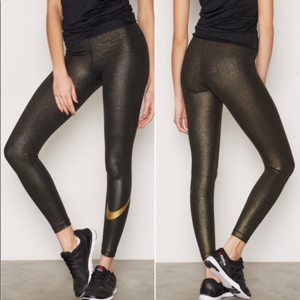 NEW Nike Black Gold Sparkle leggings